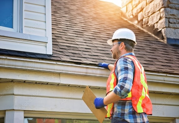 contractor inspectiong gutters